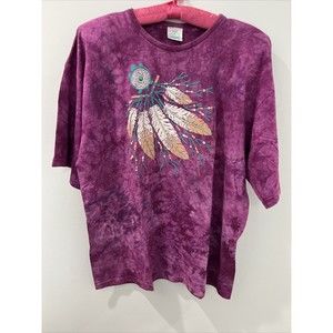 Vintage Native American Indian Tie Dye Shirt Graphic Glitter Embellished XL